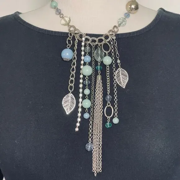 Women’s Boho Multi Media Silver Tone Necklace - Picture 2 of 3